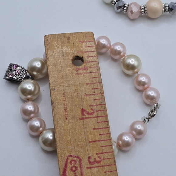 Pastel Beaded Bracelet Lot of‎ 2 Purse Charm Fashion Jewelry - Picture 9 of 10